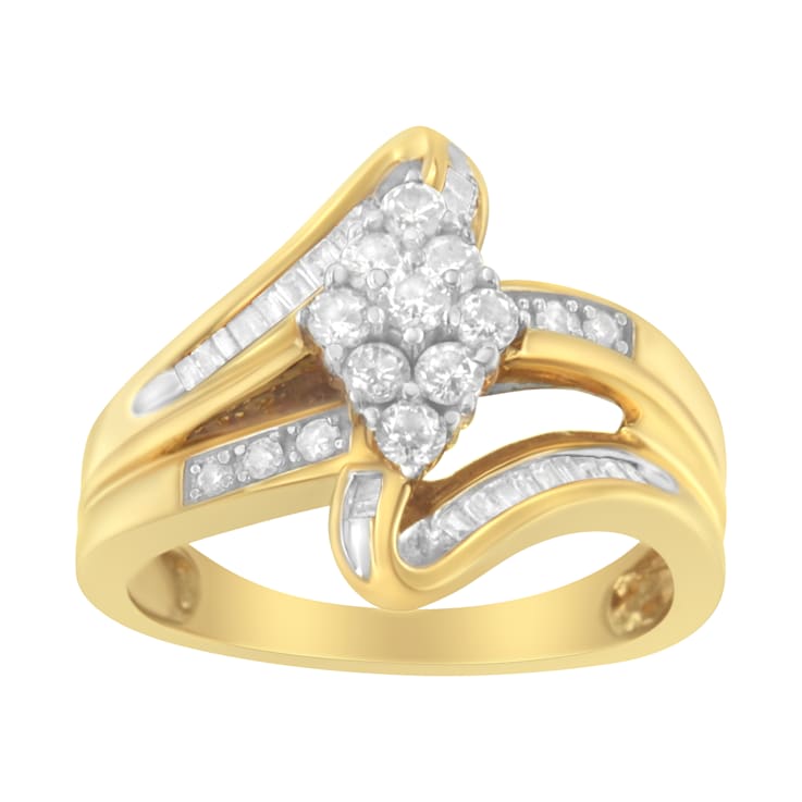 10K Yellow Gold 1/2ctw Diamond Cluster Cocktail Ring (J-K Clarity, I1-I2 Color)