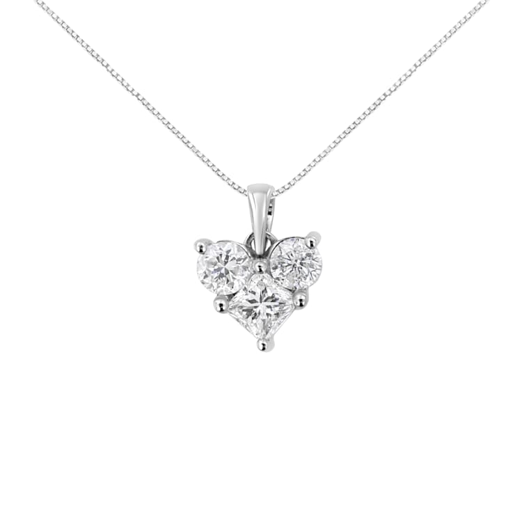 10K White Gold 1.0ctw Mixed Cut Diamond Heart Shaped 18" Pendant
w\chain(H-I Color, SI2-I1 Clarity)