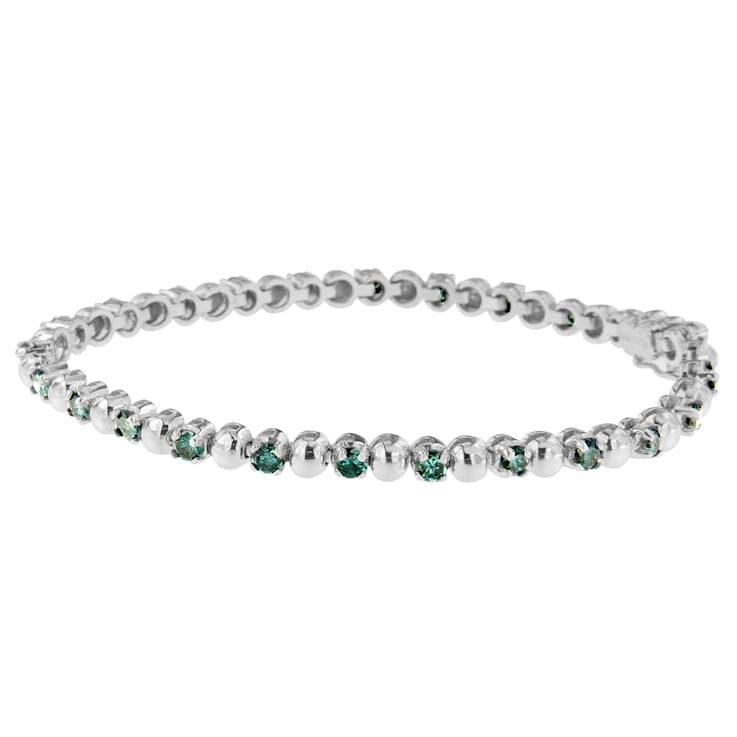 14K White Gold 3.0ctw Round-Cut Blue Diamonds Bracelet