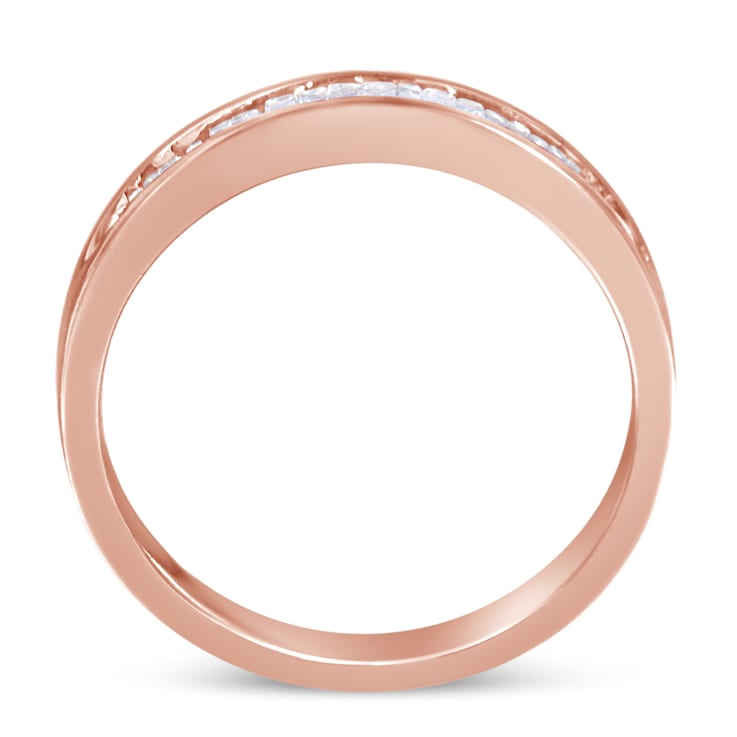 10K Rose Gold Over Sterling Silver 1/5ctw Diamond Channel-Set Band Ring
(H-I Color, I1-I2 Clarity)