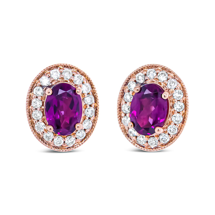 14K Rose Gold 7x5mm Cushion Cut Garnet and 3/8ctw Round Diamond Halo
Stud Earrings