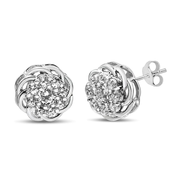 Sterling Silver 1/2ctw Round Diamond Cluster Openwork Floral Halo Stud Earrings