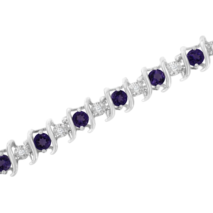 3.5 mm Lab Created Purple Amethyst and 1/6 ctw Diamond Rhodium Over
Sterling Silver Tennis Bracelet