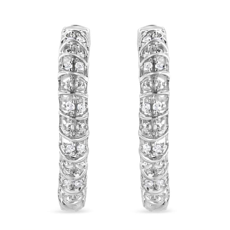 Sterling Silver 1/2ctw Diamond Wire Cage Style Hoop Earring