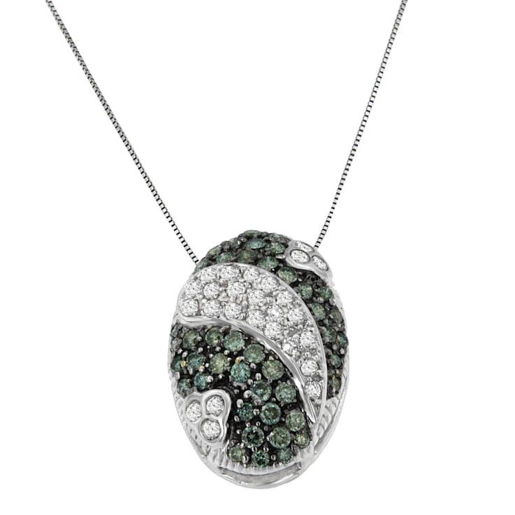 14K White Gold 1 1/10ctw Round Cut Treated Blue Diamond Fashion Pendant
w\chain(H-I, I1-I2)