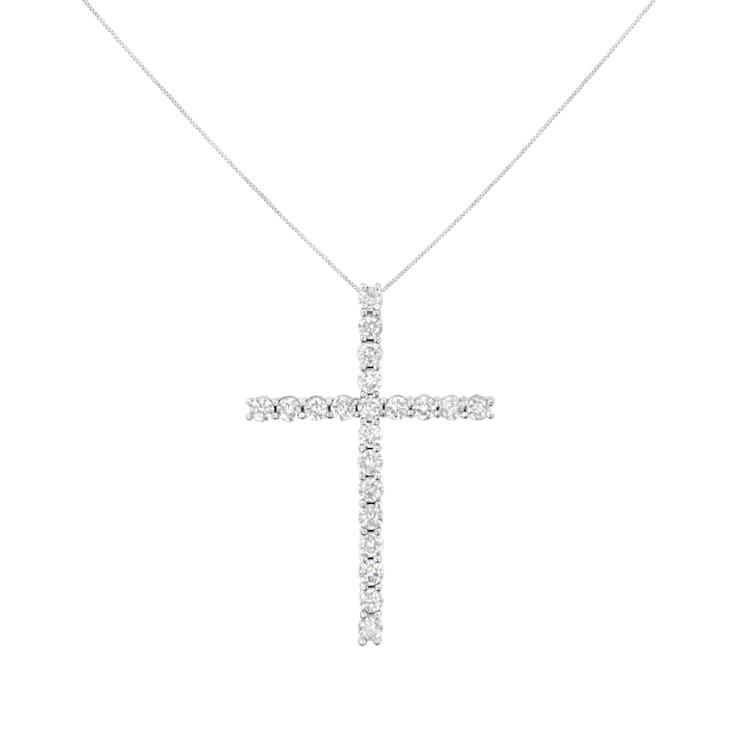 Sterling Silver 4.0ctw Diamond 2-1/4" Cross Pendant with Box
Chain(I-J Color, I1-I2 Clarity) - 18"