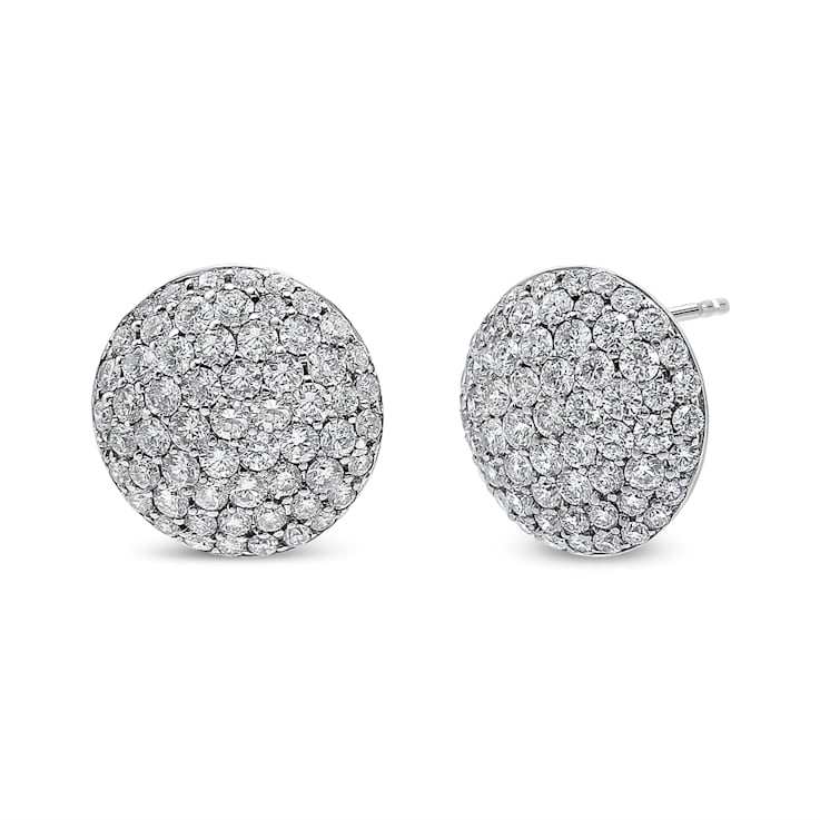 18K White Gold 3 1/2ctw Shared Prong Set Diamond Cluster Composite Disc
Stud Earrings