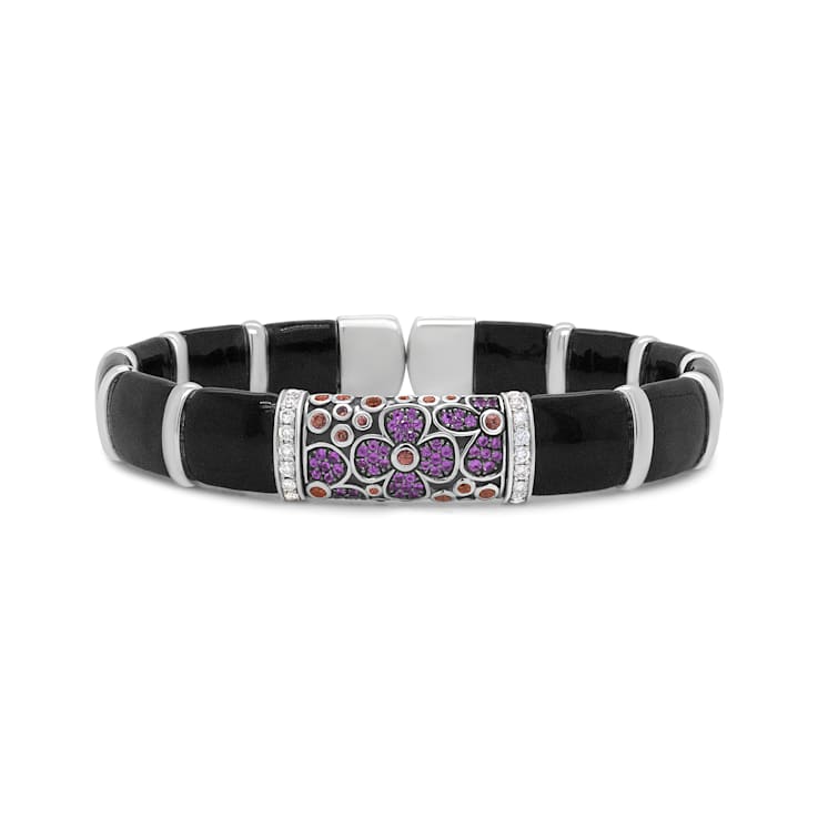 Sterling Silver Black and Brown Enamel 1/3ctw Diamonds and Sapphire
Bangle Bracelet