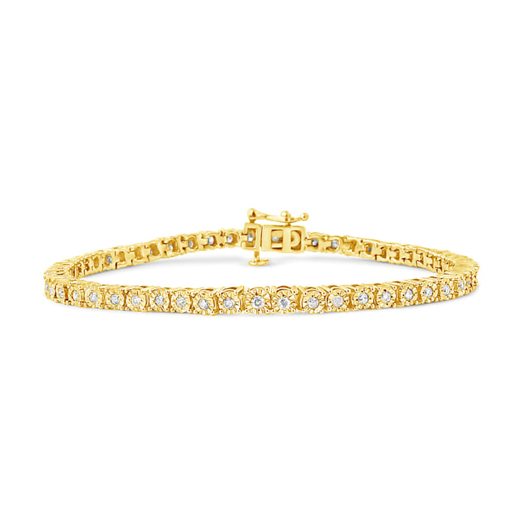10K Yellow Gold Over Sterling Silver 1.0 Ctw Round-Cut Diamond Tennis Bracelet