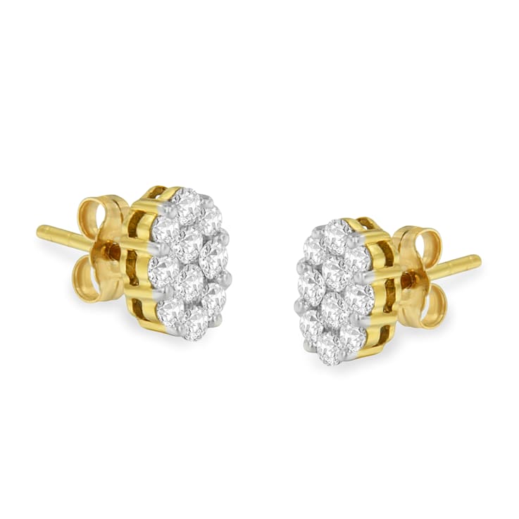 18K Yellow Gold 1.0ctw Flower Diamond Stud Earrings - 1DQ6LA