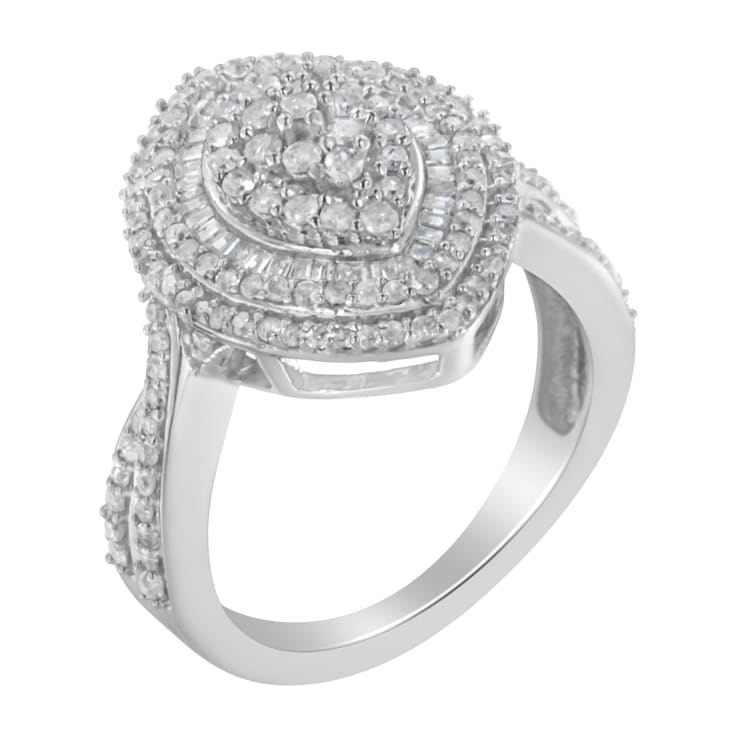 Sterling Silver 1.0ctw Mixed Cut Diamond Marquise-Shaped Cluster Ring
(I-J Color, I2-I3 Clarity)