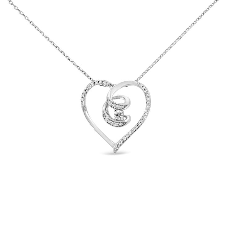 Sterling Silver 1/4ctw Diamond Open Heart Twisted Awareness Ribbon
18" Pendant with Chain