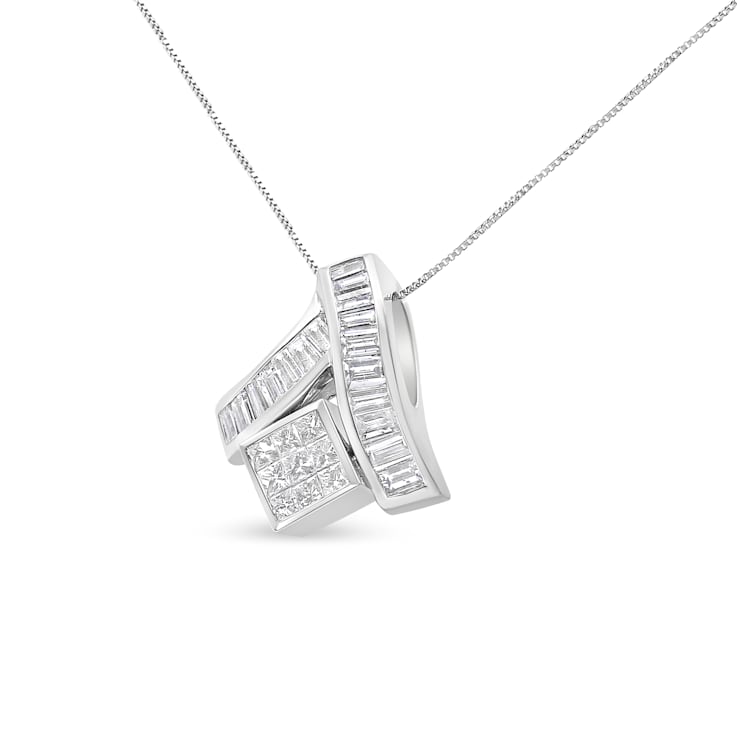 1.87ctw Princess and Baguette Diamond Mixed Geometry 14K White Gold Necklace