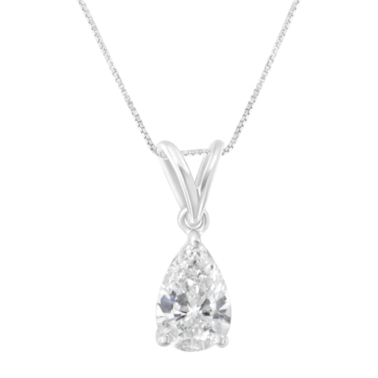 IGI certified 10K White Gold 1/2ctw Diamond Pear Pendant w\chain(I-J, I1)