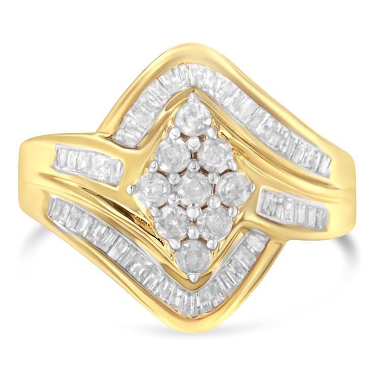 10K Yellow Gold over Sterling Silver Diamond Bypass Cluster Ring (1
Cttw, I-J Color, I2-I3 Clarity)