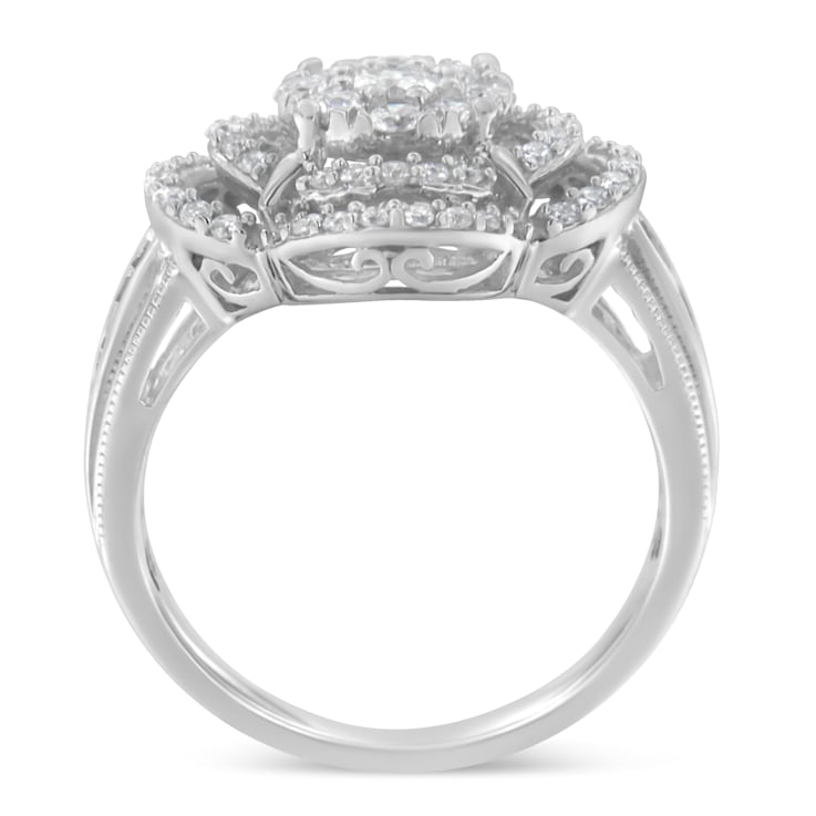 14K White Gold 1.0ctw Mixed Cut Diamond Floral Cluster Ring (H-I Color,
SI2-I1 Clarity)