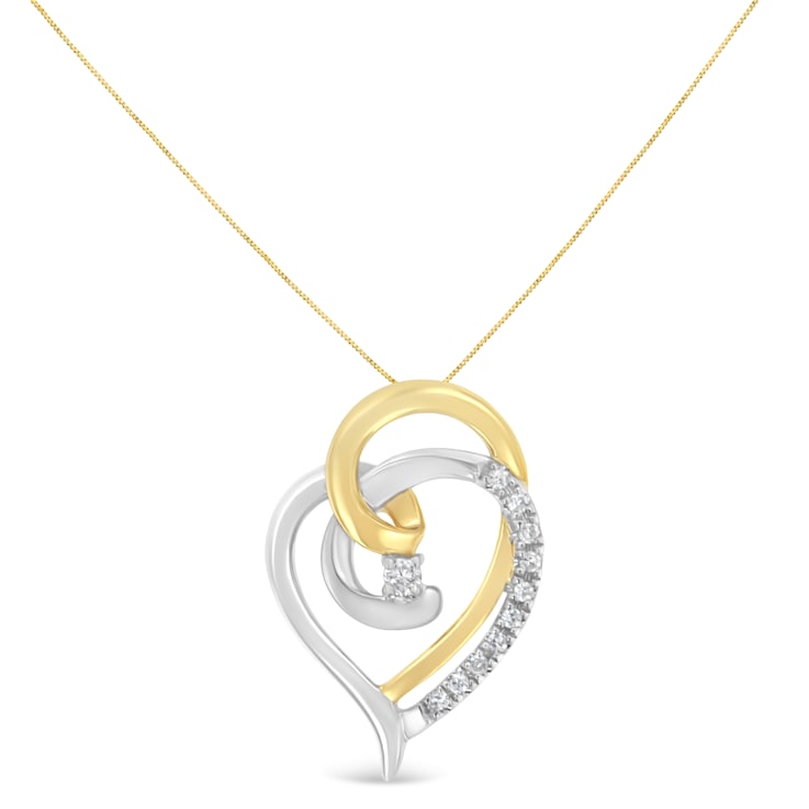 0.10ctw Diamond Accent 10K Yellow and White Gold Double Open Heart Necklace