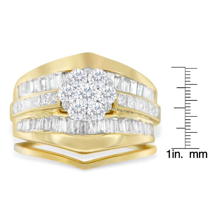 14K Yellow Gold 2-1/3ctw Diamond Cluster Band Engagement Ring &
Wedding Band Set Size 7
