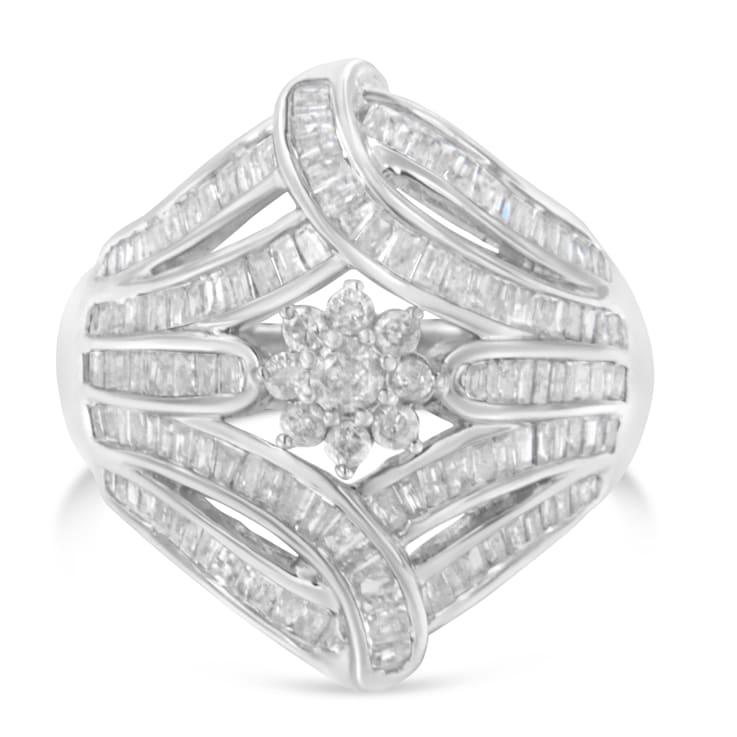 Sterling Silver 1-1/8ctw Mixed Cut Diamond 'Flower & Fern