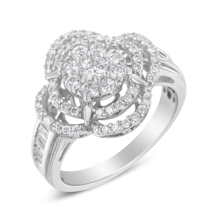 14K White Gold 1.0ctw Mixed Cut Diamond Floral Cluster Ring (H-I Color,
SI2-I1 Clarity)