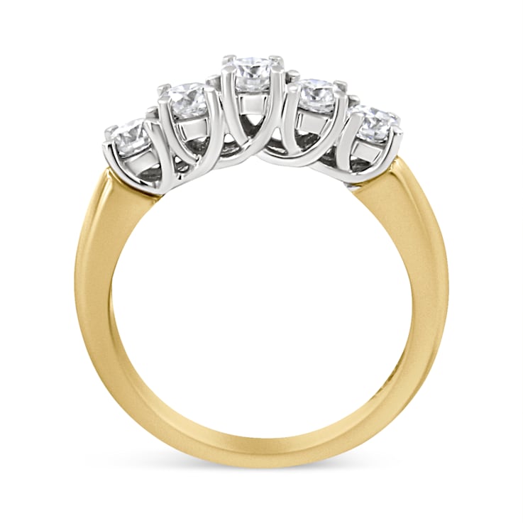 18K Yellow Gold 1.0ctw Round Cut Diamond Step up 5 Stone Ring Band (F-G
Color, SI1-SI2 Clarity)