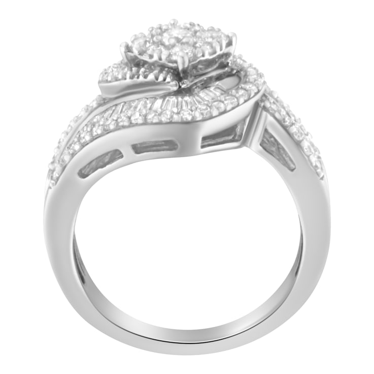 14K White Gold 1.0ctw Mixed-Cut Diamond Round Floral Cluster Ring(H-I
Color, SI2-I1 Clarity)
