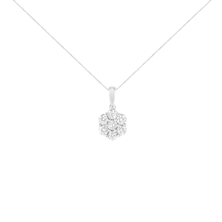 14K White Gold 2.0ctw Round Diamond 7 Stone Flower 18" Pendant
w\chain(H-I Color, SI2-I1 Clarity)