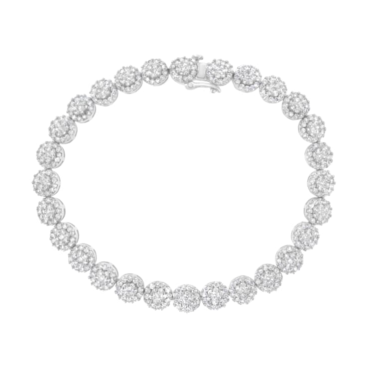14K White Gold 3.75ctw Round Diamond Round Cluster Links Tennis Bracelet