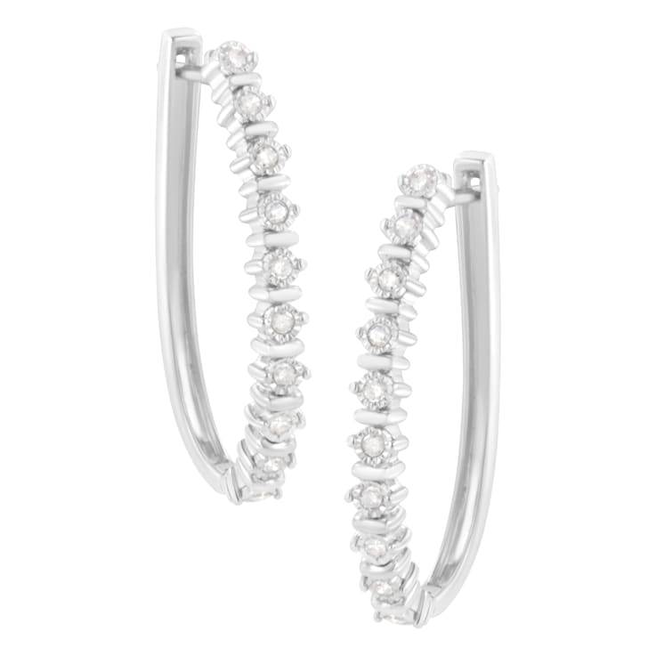 Sterling Silver 1/4ctw Miracle-Set Round-Cut Diamond Hoop Earring