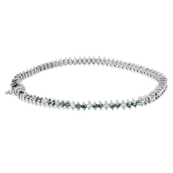 14K White Gold 3.70ctw Round-Cut White and Blue Diamond Fashion Bracelet