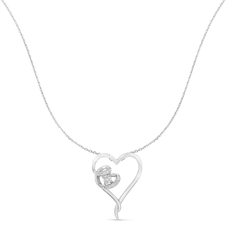 Sterling Silver 1/10ctw Diamond Heart Pendant w\chain (H-I, I1-I2)