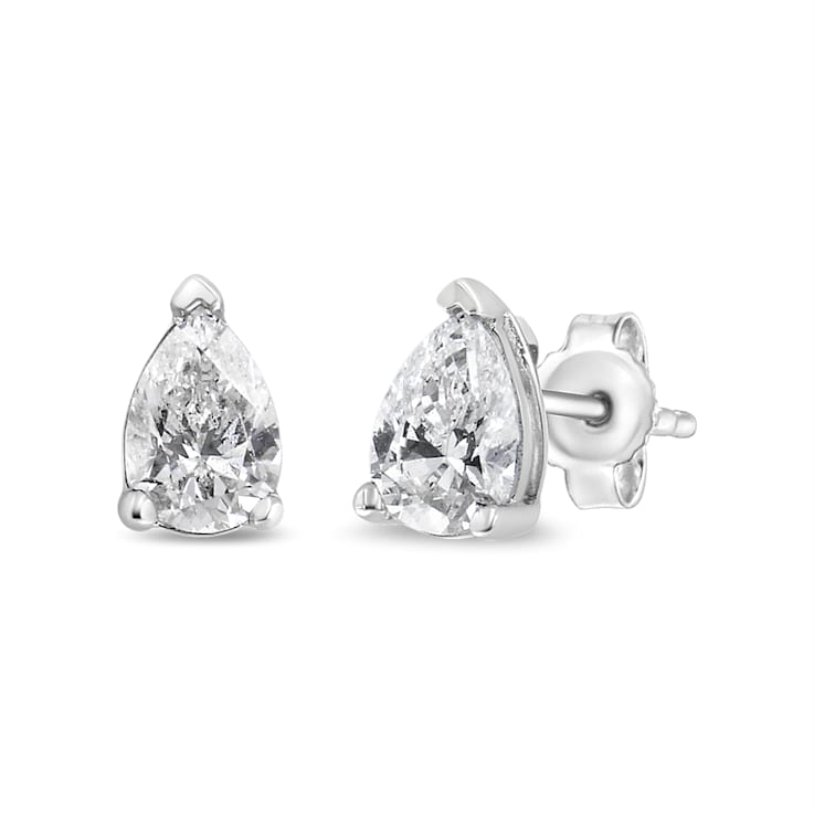 14K White Gold 1/2ctw Pear Shape Solitaire Lab Grown Diamond Stud Earrings