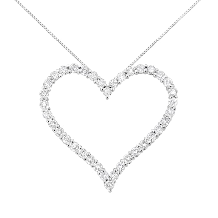 Sterling Silver 3.0ctw Round-Cut Diamond Open Heart Pendant w\chain(I-J
Color, I2-I3 Clarity) - 18"