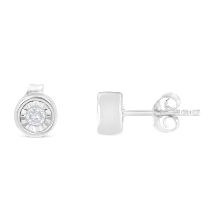 Sterling Silver 1/5ctw Round Near Colorless Diamond Miracle-Set Bezel
Barrel Style Stud Earrings