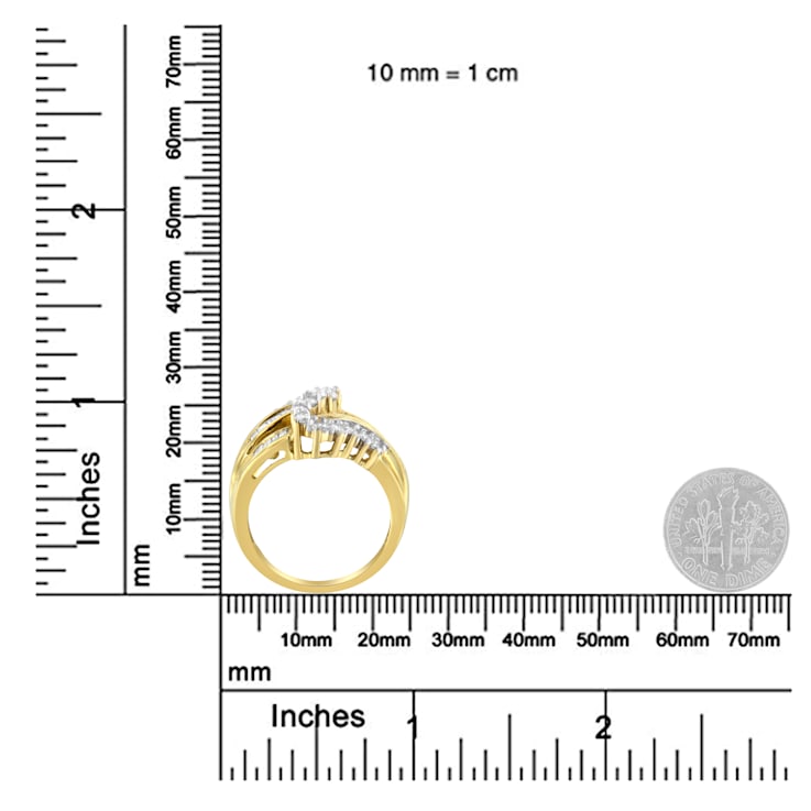 10K Yellow Gold Round and Baguette Cut Diamond Bypass Ring (1 Cttw, J-K
Color, I2-I3 Clarity)