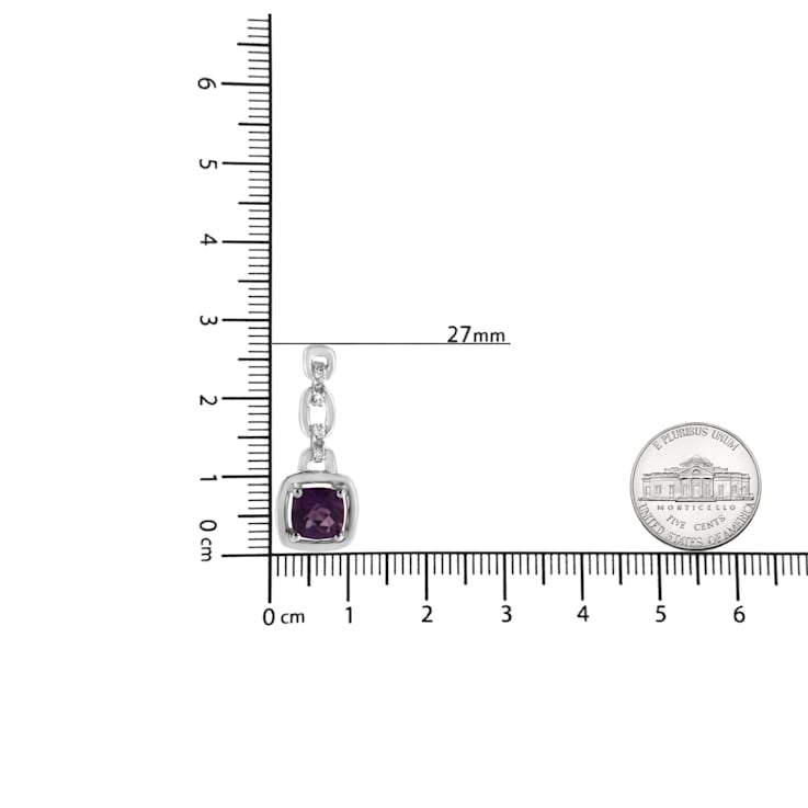 Sterling Silver 6x6MM Cushion Shaped Purple Amethyst and Diamond Accent
Drop and Dangle Earrings