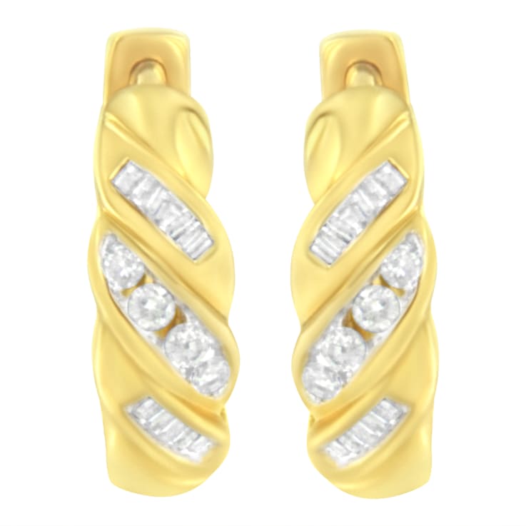 14K Yellow Gold 1/4ctw Alternating 3 Row Baguette and Round Diamond
Huggie Hoop Earrings