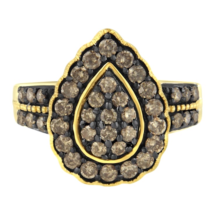 10K Yellow Gold Over Sterling Silver 1 1/8ctw Diamond Pear Ring (J-K
Color, I1-I2 Clarity)