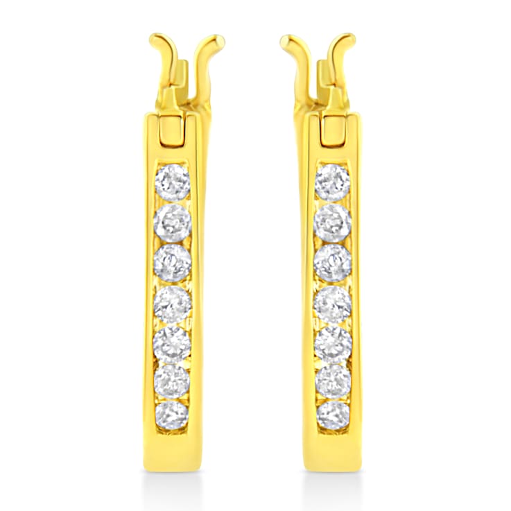 14K Yellow Gold Over Sterling Silver 1/4ctw Diamond Leverback 3/4"
Inch Hoop Earrings