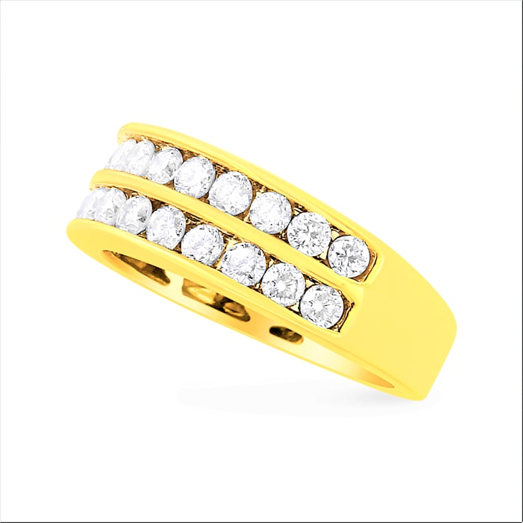 10K Yellow Gold Two-Row Diamond Band Ring (1.0ctw, J-K Color, I1-I2 Clarity)