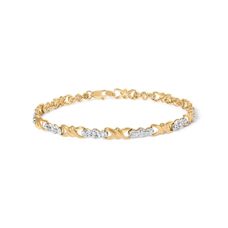10k Yellow Gold 1/3ctw Diamond 3 Stone and X-Link Bracelet (I-J Color,
I1-I2 Clarity) - 7.50" Inches
