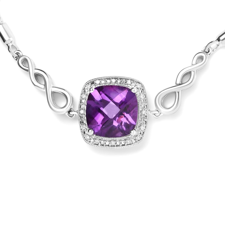Sterling Silver Amethyst and Diamond Accent Lariat 4”-10” Adjustable
Bolo Bracelet