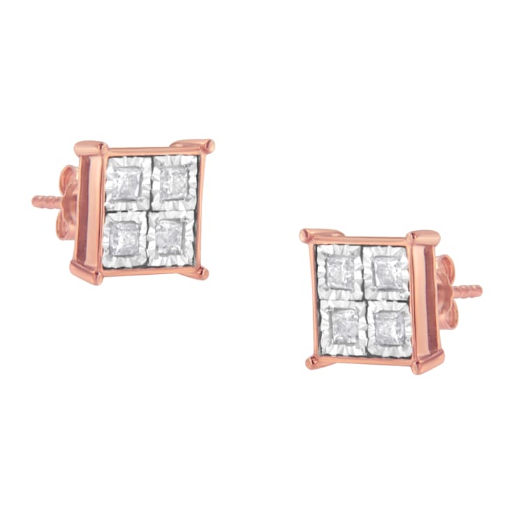 10K Rose Gold Over Sterling Silver Diamond Stud Earrings 3/4ctw