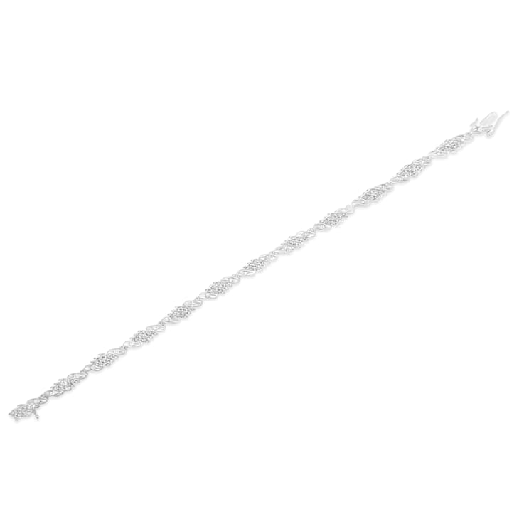 Sterling Silver 1.50ctw Round and Baguette Cut Diamond Wave Link Bracelet