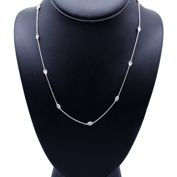 14K White Gold 1.00ctw Bezel Set Round Diamond Marquise Shaped Milgrain
Station Collar Necklace