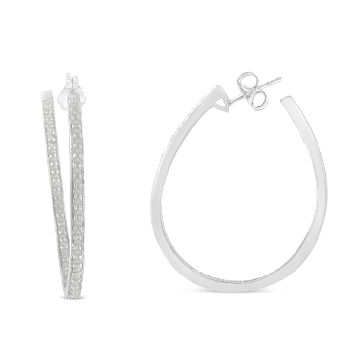 14K White Gold Round Diamond Hoop Earrings 1.0ctw