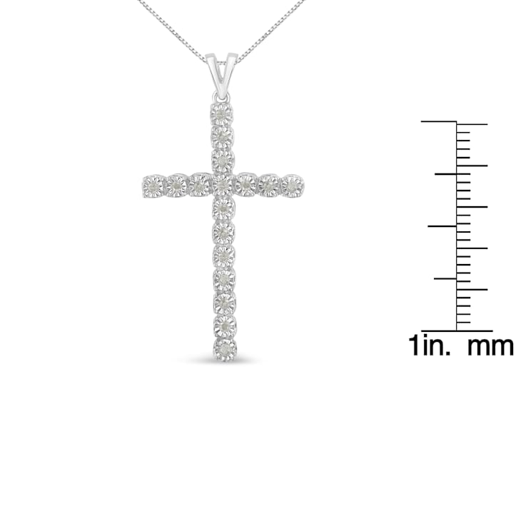 1/4ctw Diamond Cross Unisex Sterling Silver Pendant Necklace with
18" Chain