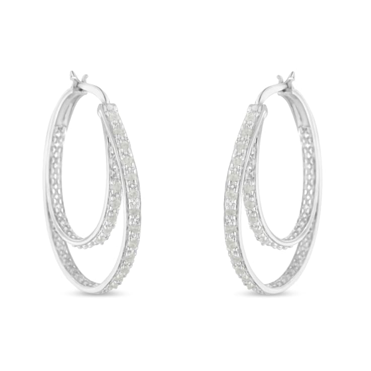 Sterling Silver 1/2ctw Miracle-Set Diamond Double Hoop with