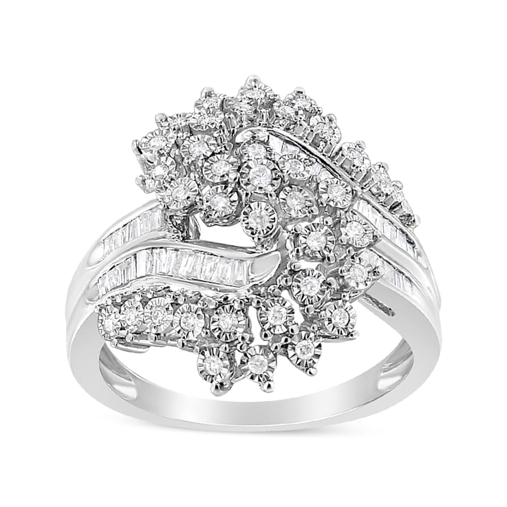 10K White Gold 1/2ctw Mixed Cut "S" Shaped Bypass Cocktail
Ring (I-J Color, I1-I2 Clarity)