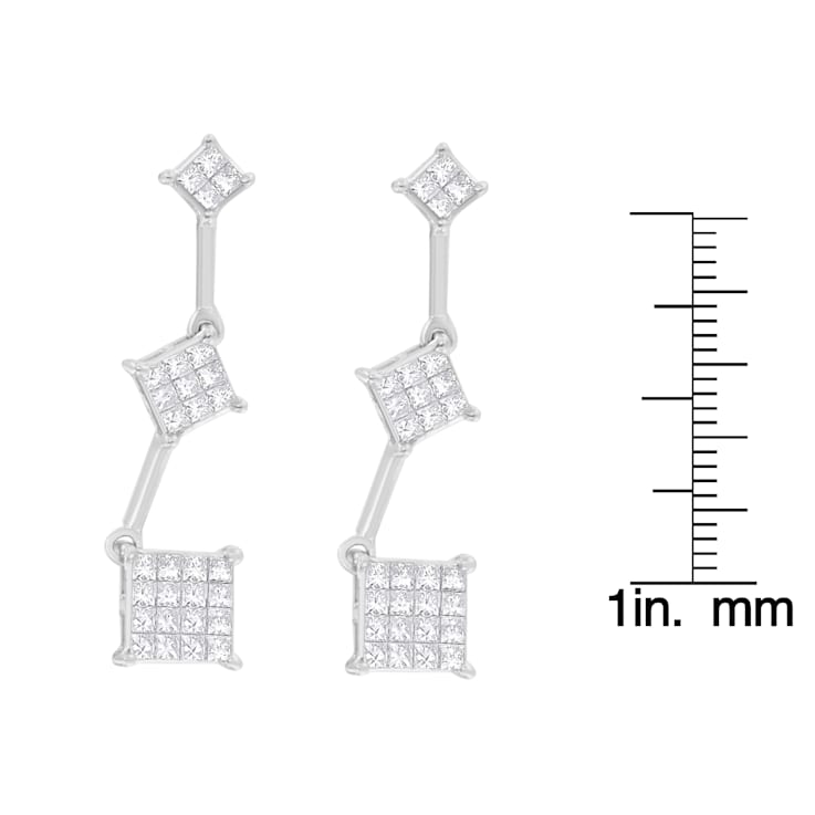 14K White Gold 1.0ctw Princess Cut Diamond Earrings